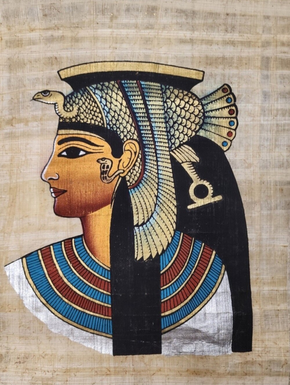 Cleopatra Egyptian Papyrus Painting 8.5 X 13 inches